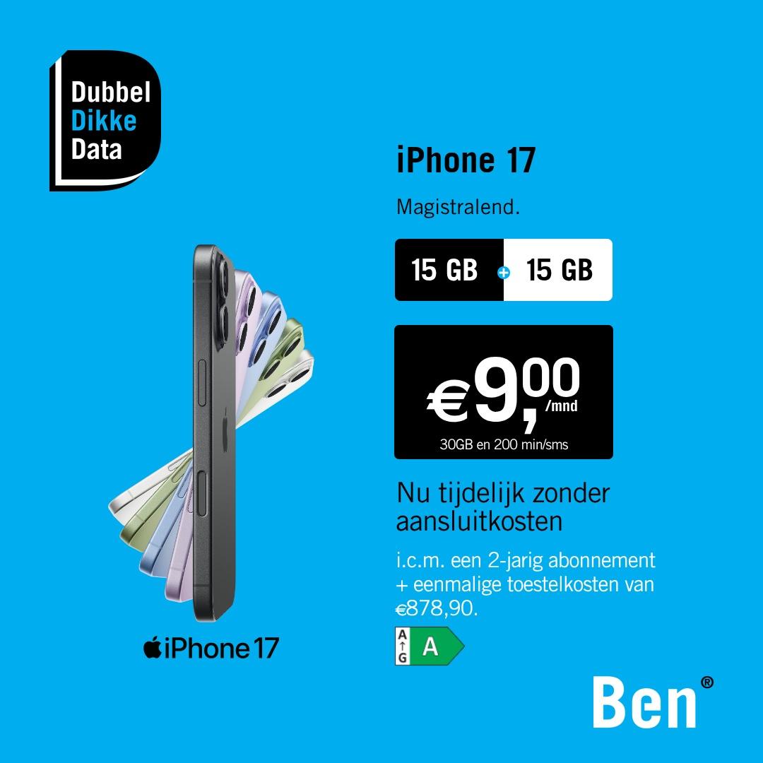 Advertentie BEN iPhone 17 Dubbel Dikke Data weken